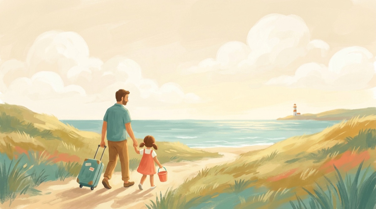 Arianna and Papa walking to the sea